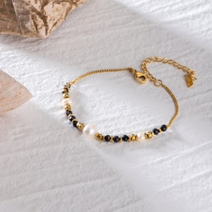 1 Piece Fashionable Elegant Style Bead Shape Stainless Steel  Gold Color Inlay Natural Stone Women's Beaded Bracelets h5 